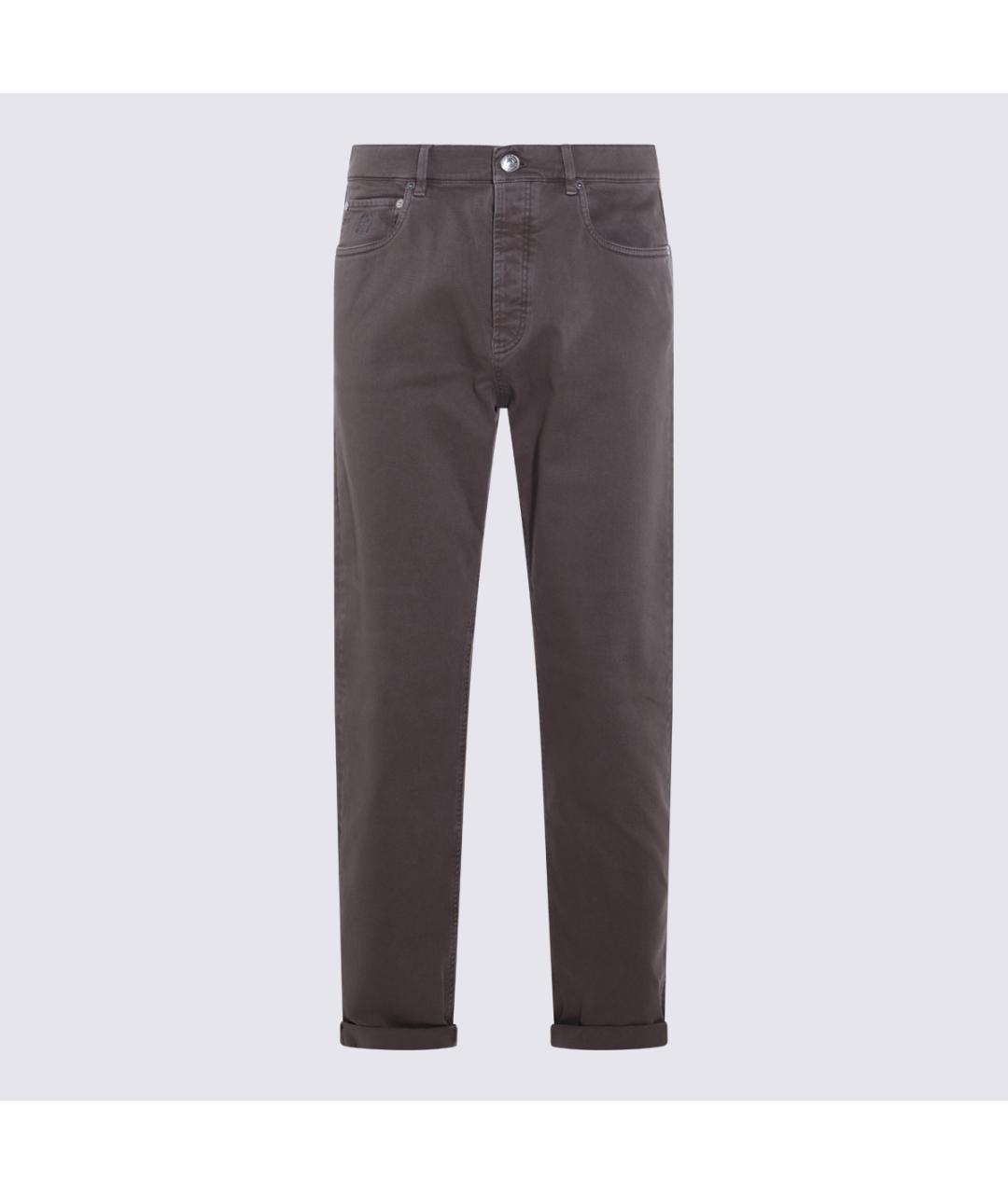 BRUNELLO CUCINELLI Коричневые хлопковые повседневные брюки, фото 4