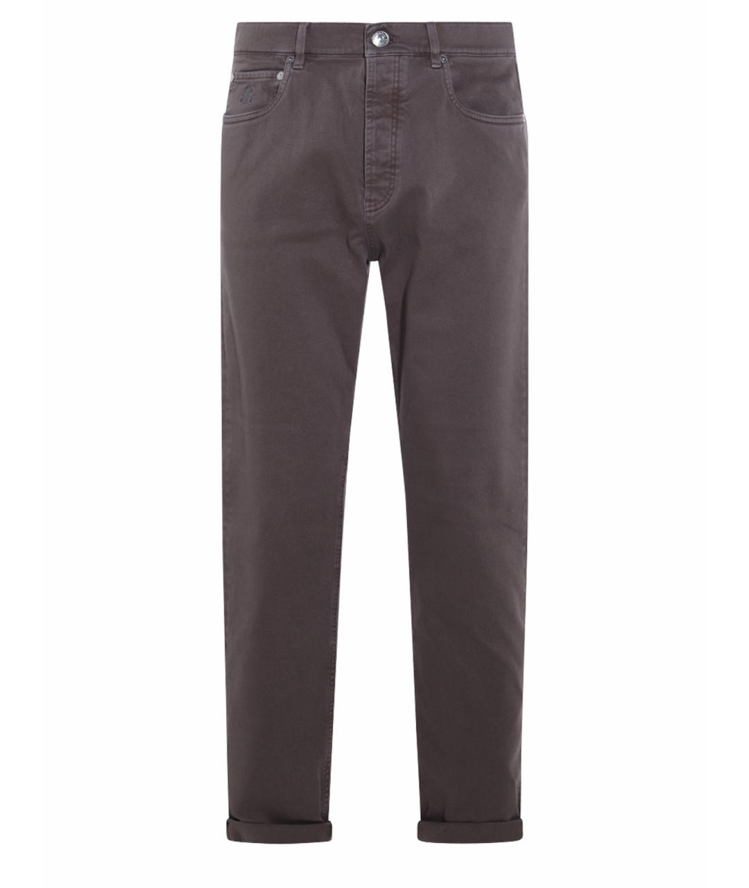 BRUNELLO CUCINELLI Коричневые хлопковые повседневные брюки, фото 1