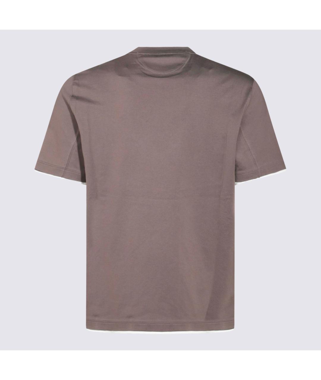 BRUNELLO CUCINELLI Коричневая хлопковая футболка, фото 2
