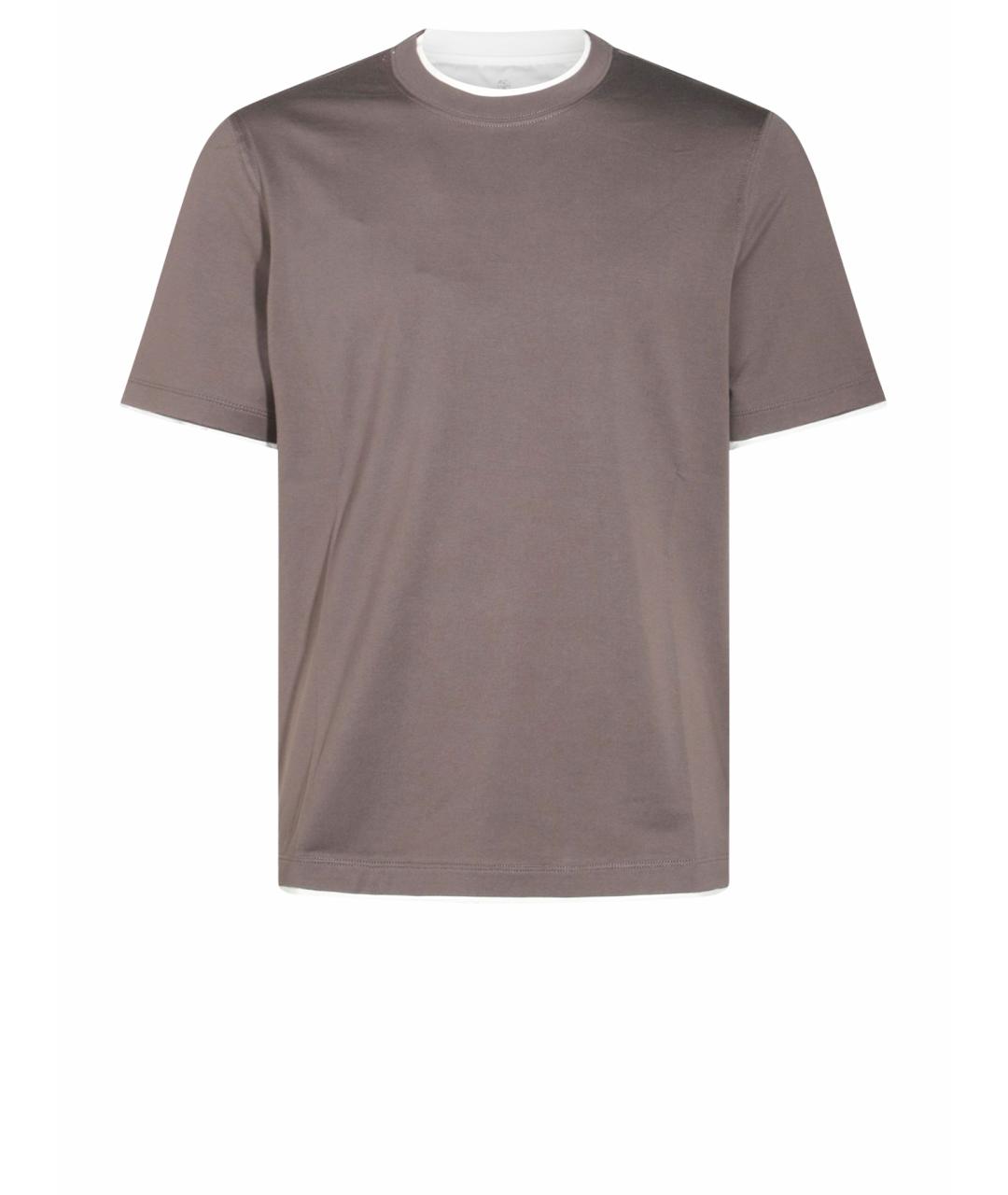 BRUNELLO CUCINELLI Коричневая хлопковая футболка, фото 1