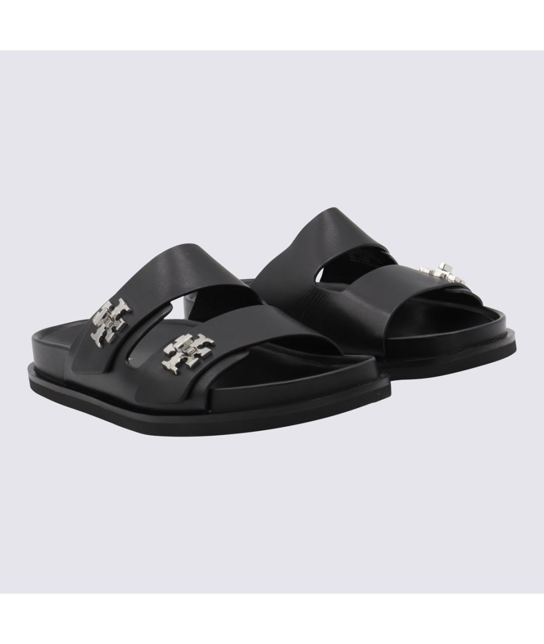 TORY BURCH Черные кожаные шлепанцы, фото 2