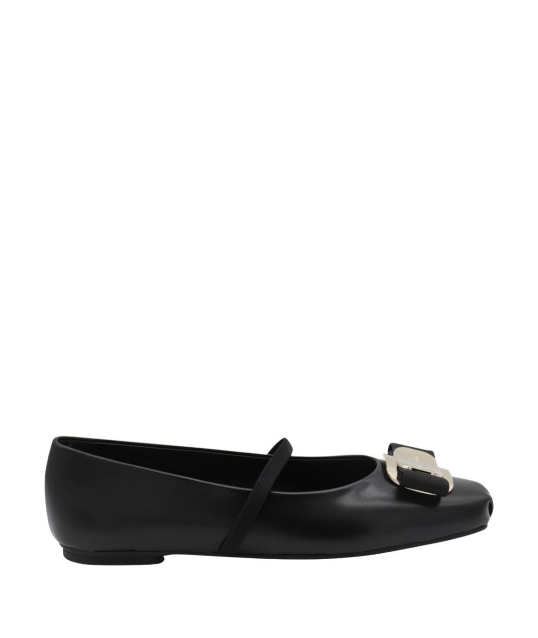 FERRAGAMO Черные кожаные балетки, фото 1