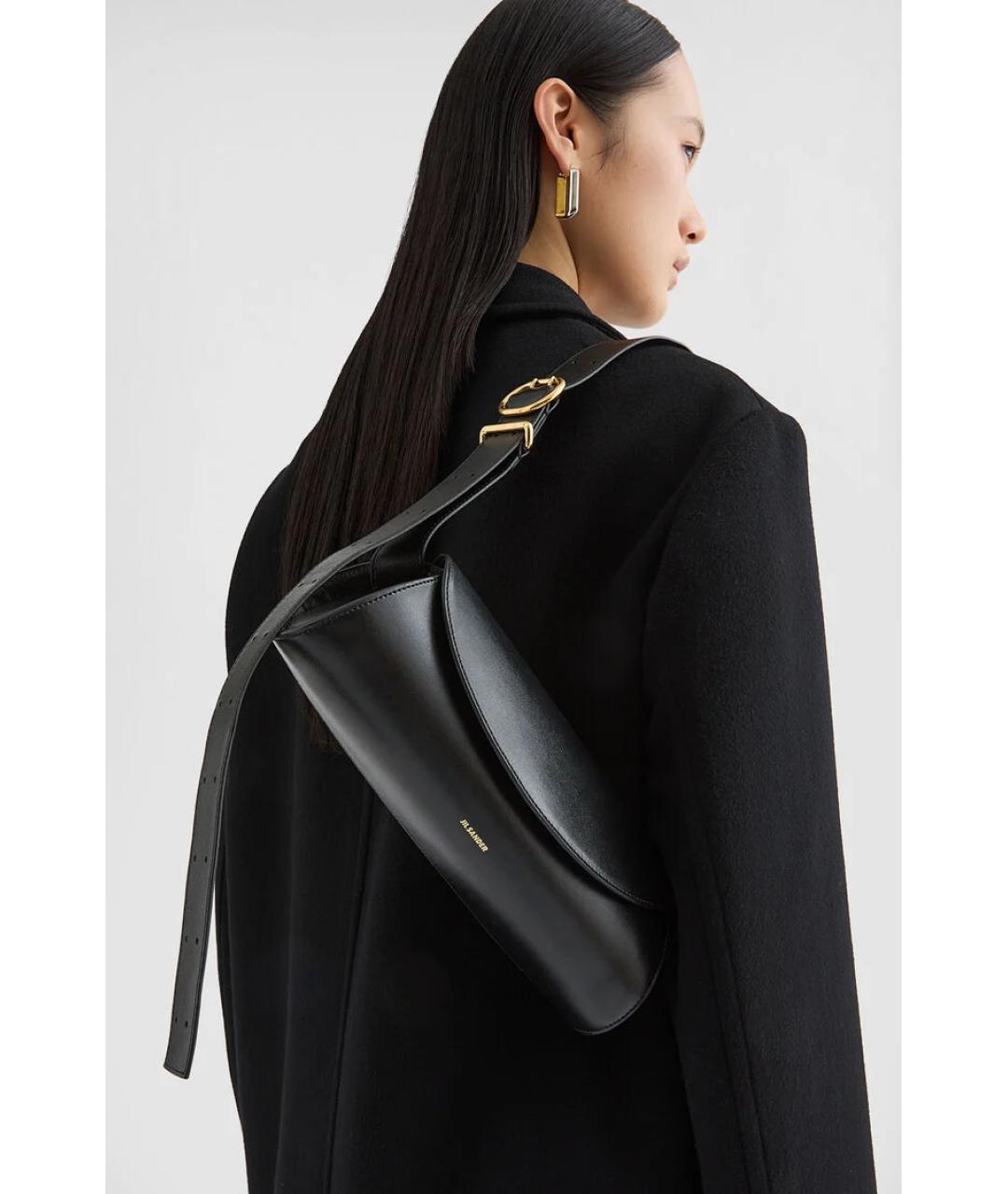 JIL SANDER Черная кожаная сумка через плечо, фото 6