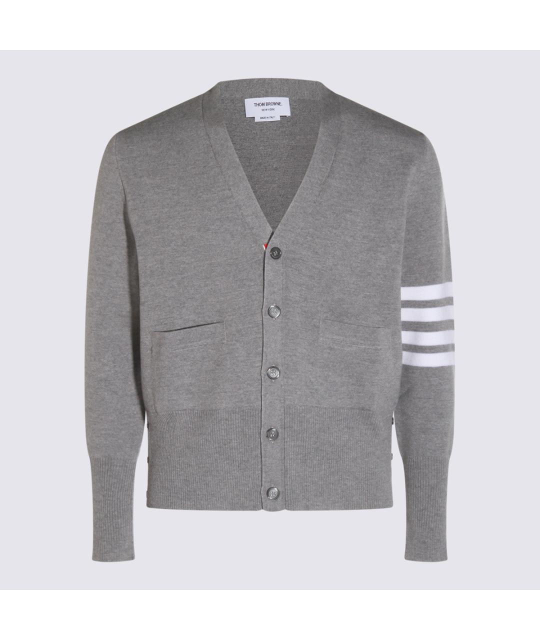 THOM BROWNE Серый шерстяной кардиган, фото 4