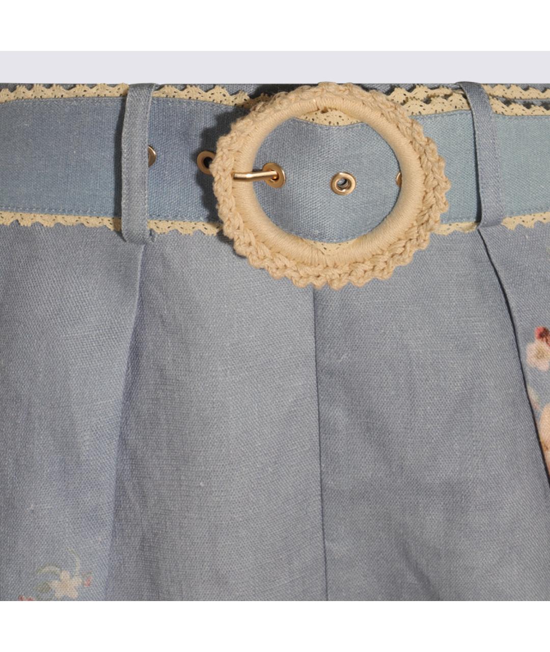 ZIMMERMANN Голубые льняные прямые брюки, фото 3