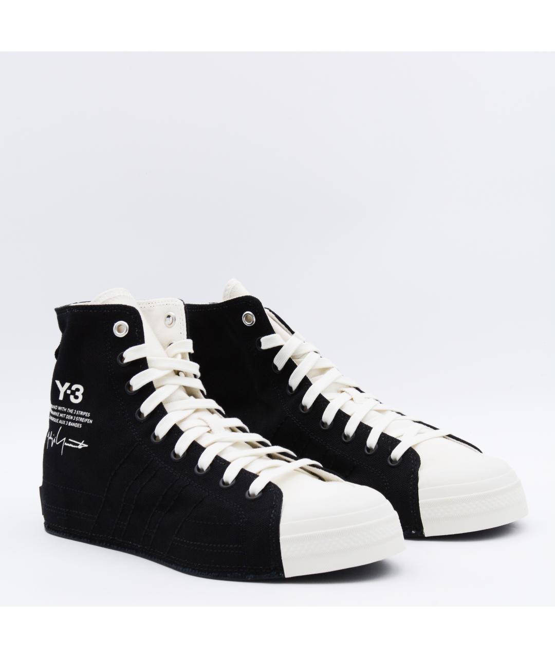 Y-3 Черные текстильные высокие кроссовки / кеды, фото 2