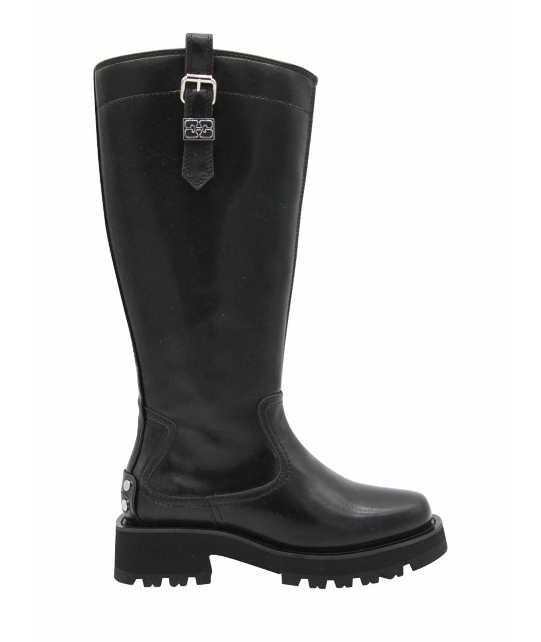 GANNI Черные кожаные сапоги, фото 1