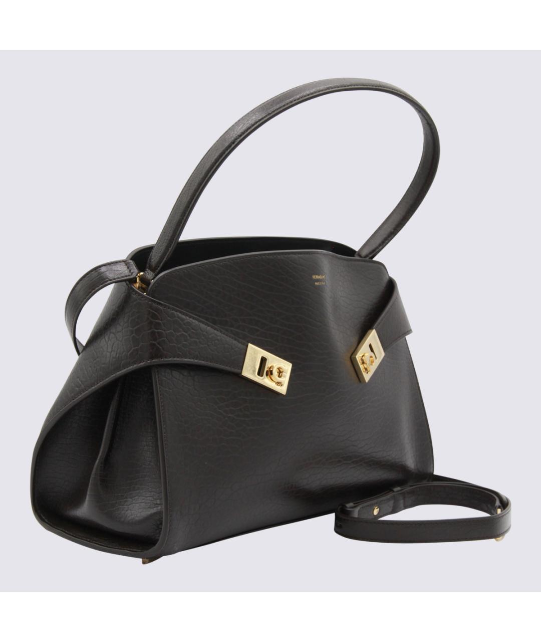 FERRAGAMO Черная кожаная сумка тоут, фото 2