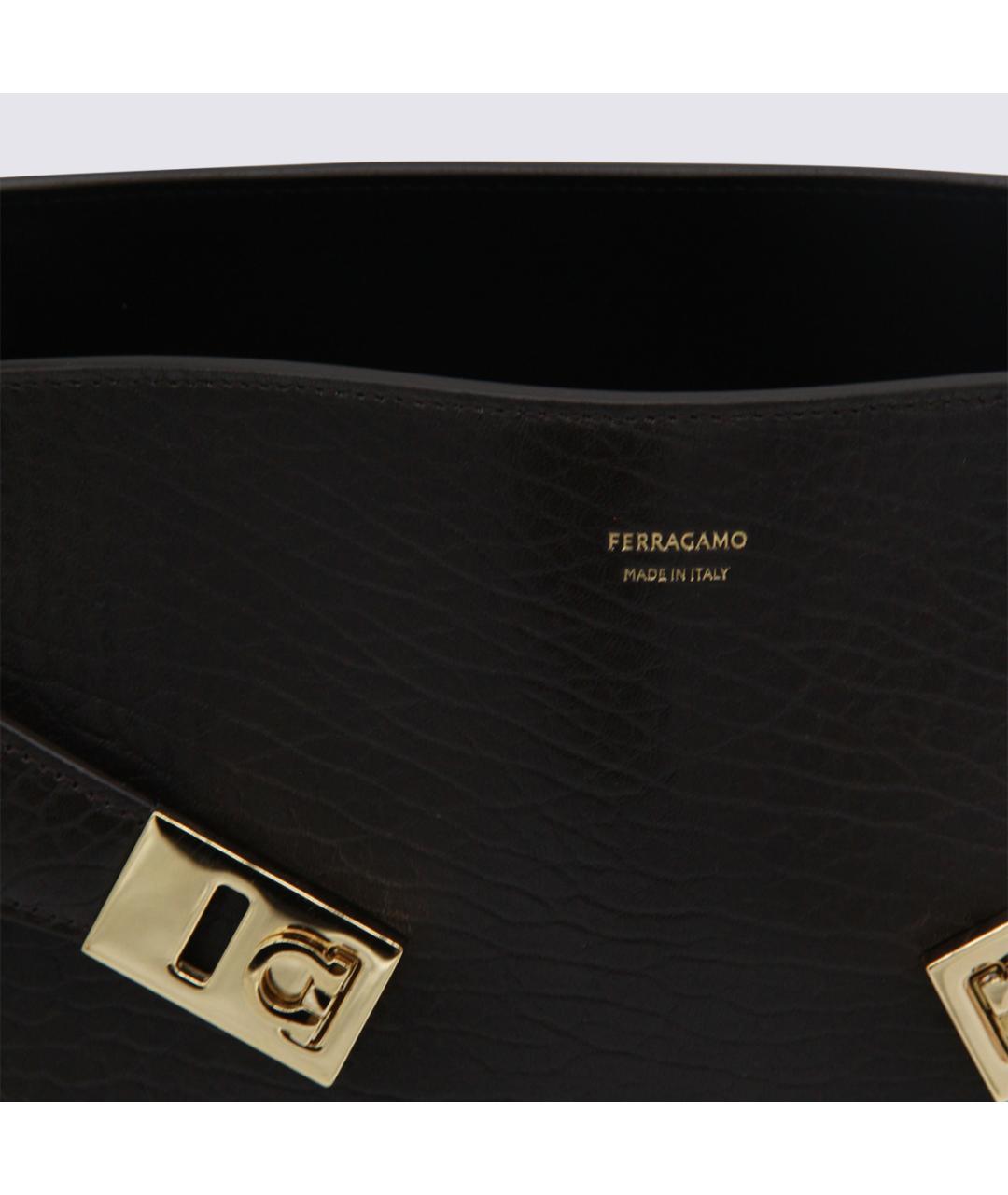 FERRAGAMO Черная кожаная сумка тоут, фото 4