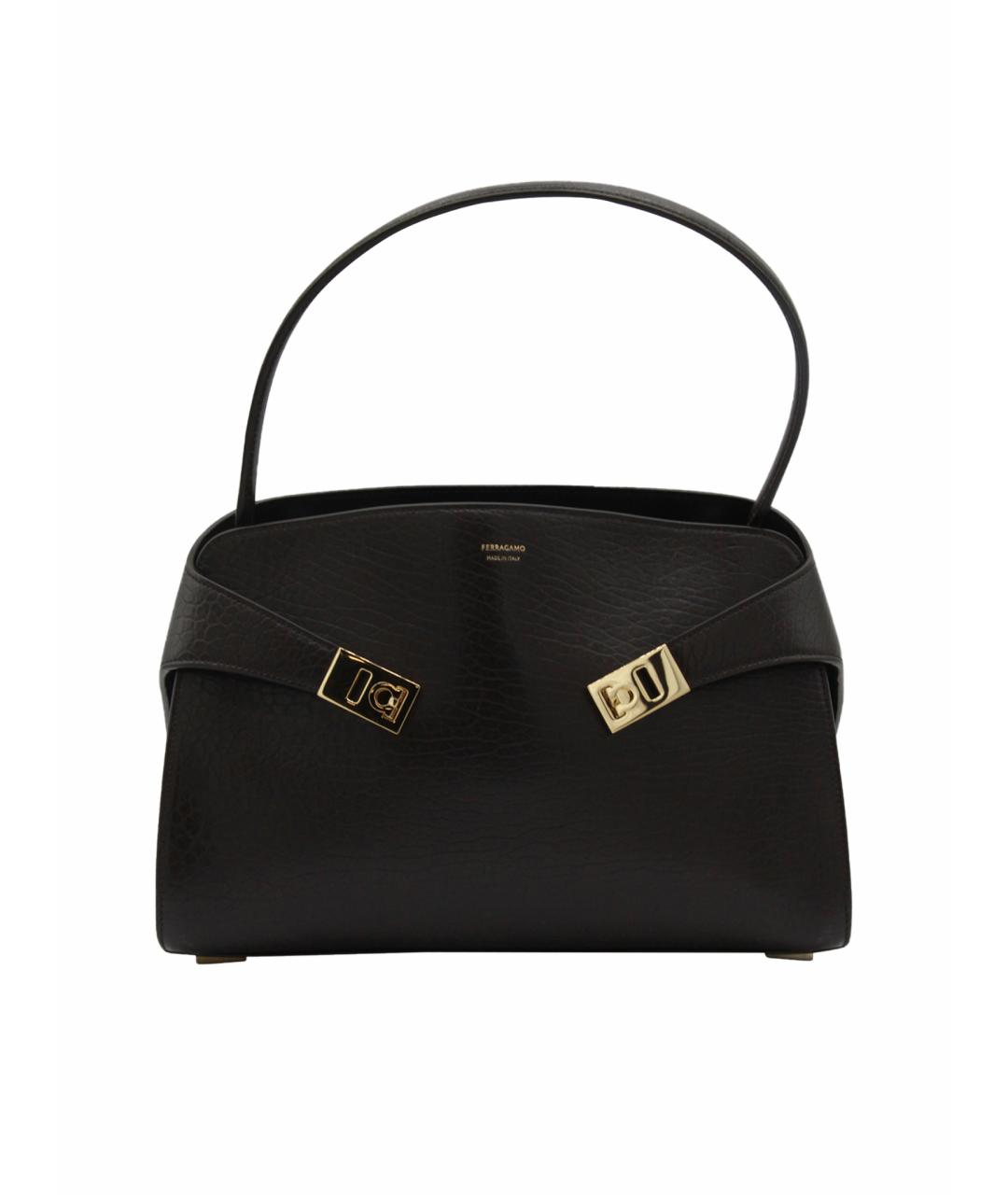 FERRAGAMO Черная кожаная сумка тоут, фото 1