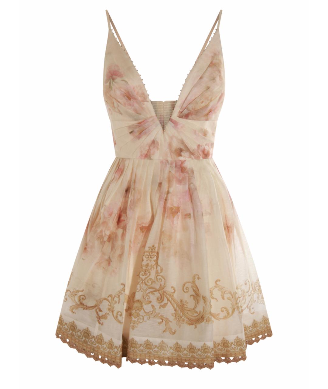 ZIMMERMANN Бежевое льняное коктейльное платье, фото 1