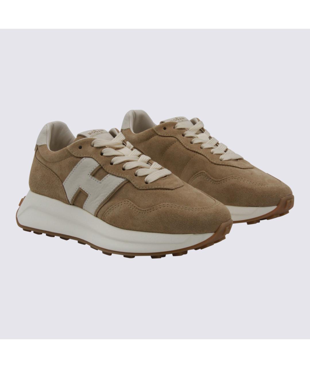 HOGAN Бежевые кожаные кроссовки, фото 2