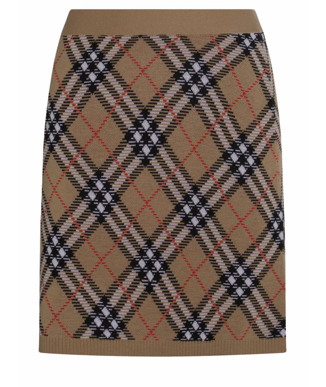BURBERRY Бежевая шерстяная юбка миди, фото 1