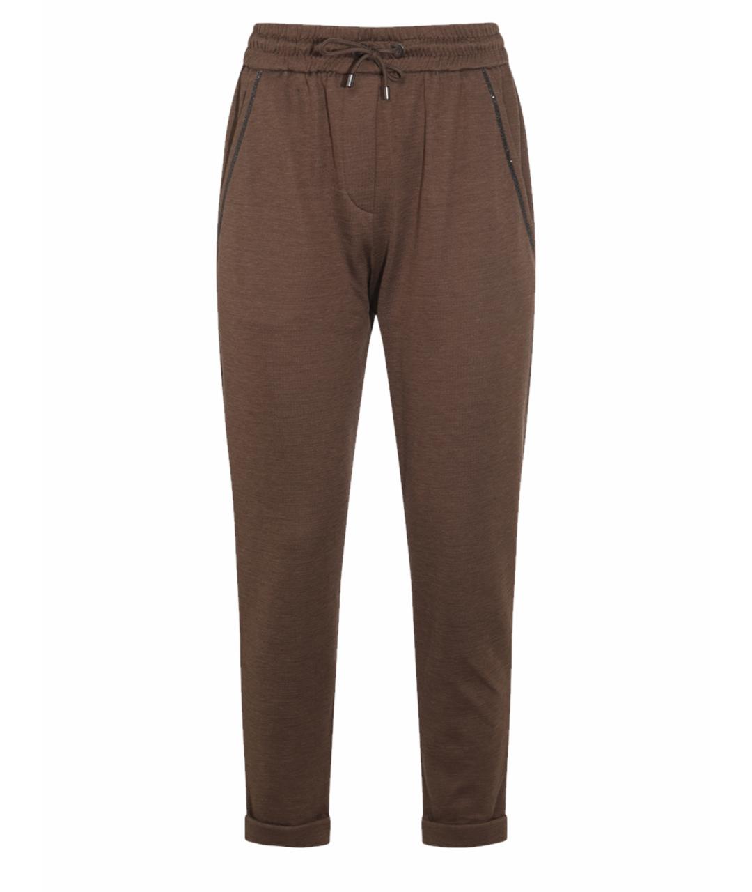BRUNELLO CUCINELLI Коричневые хлопковые прямые брюки, фото 1