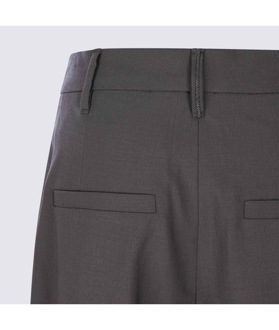 BRUNELLO CUCINELLI Антрацитовые хлопковые прямые брюки, фото 4