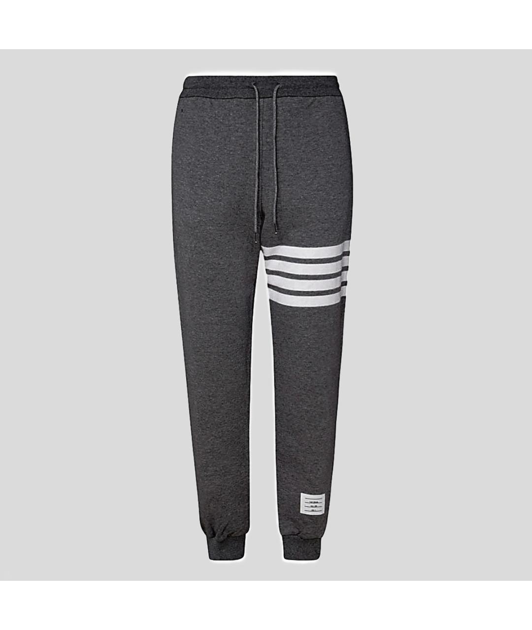 THOM BROWNE Антрацитовые хлопковые повседневные брюки, фото 1