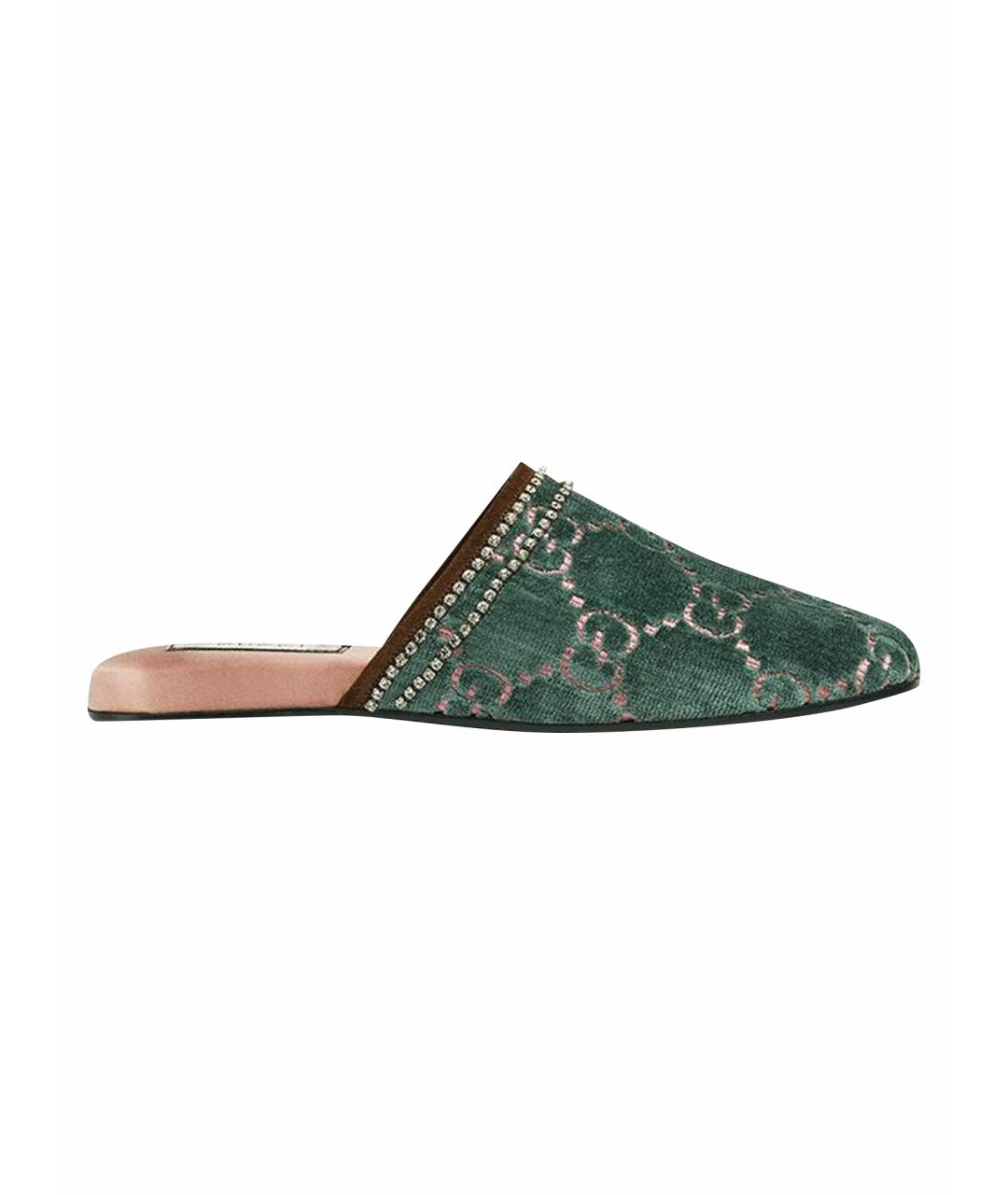 GUCCI Бирюзовые бархатные мюли, фото 1