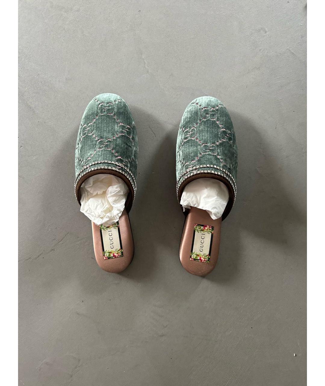 GUCCI Бирюзовые бархатные мюли, фото 4