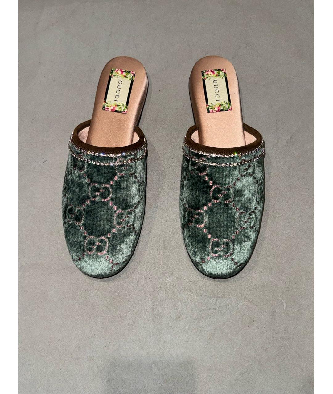 GUCCI Бирюзовые бархатные мюли, фото 2