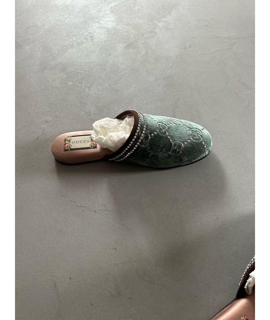 GUCCI Бирюзовые бархатные мюли, фото 7