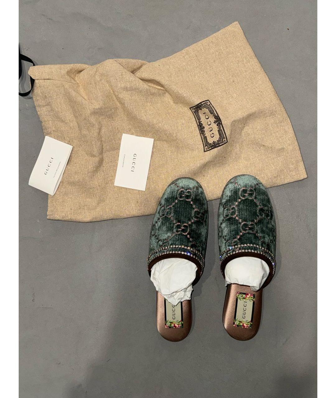 GUCCI Бирюзовые бархатные мюли, фото 6