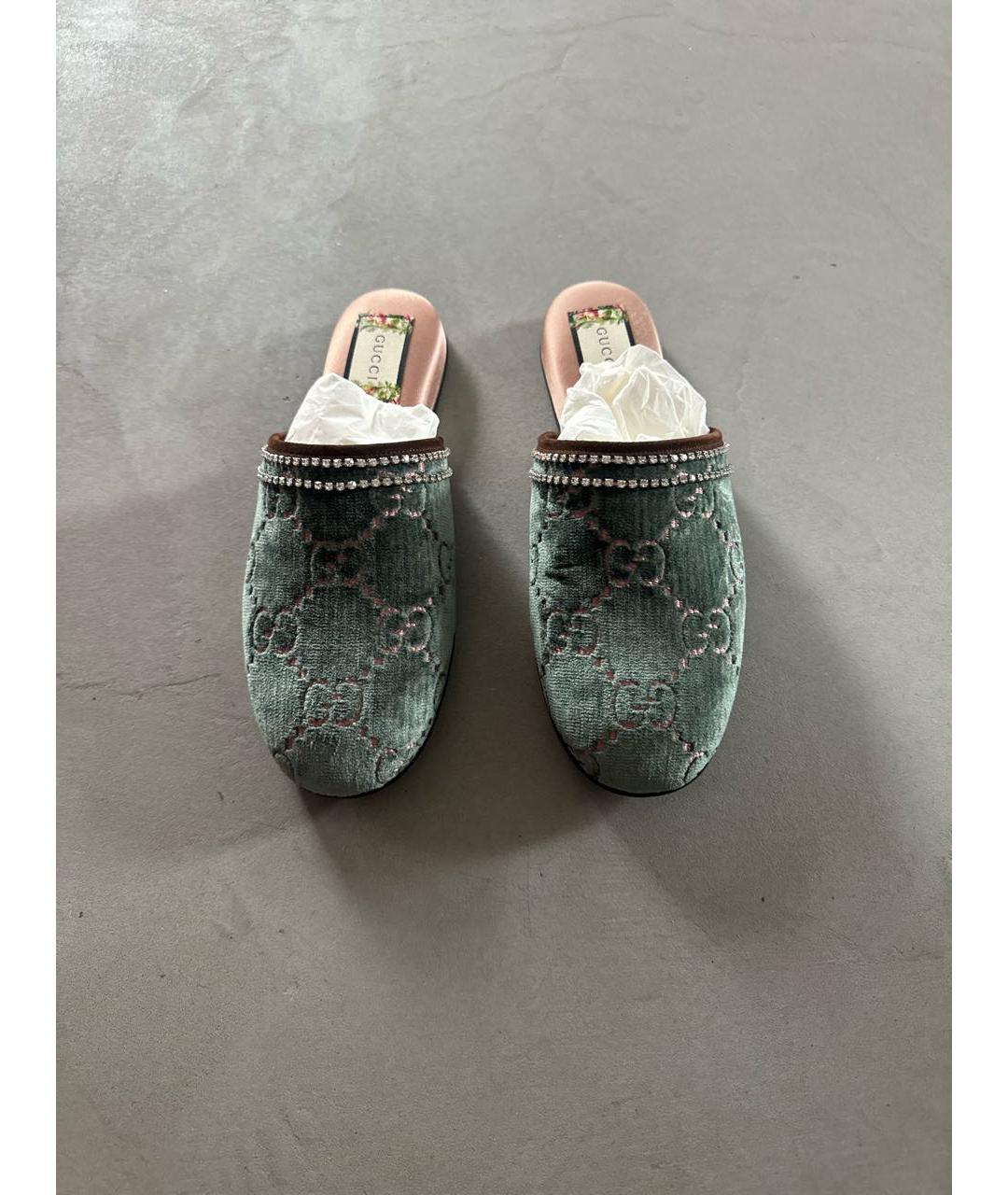GUCCI Бирюзовые бархатные мюли, фото 3