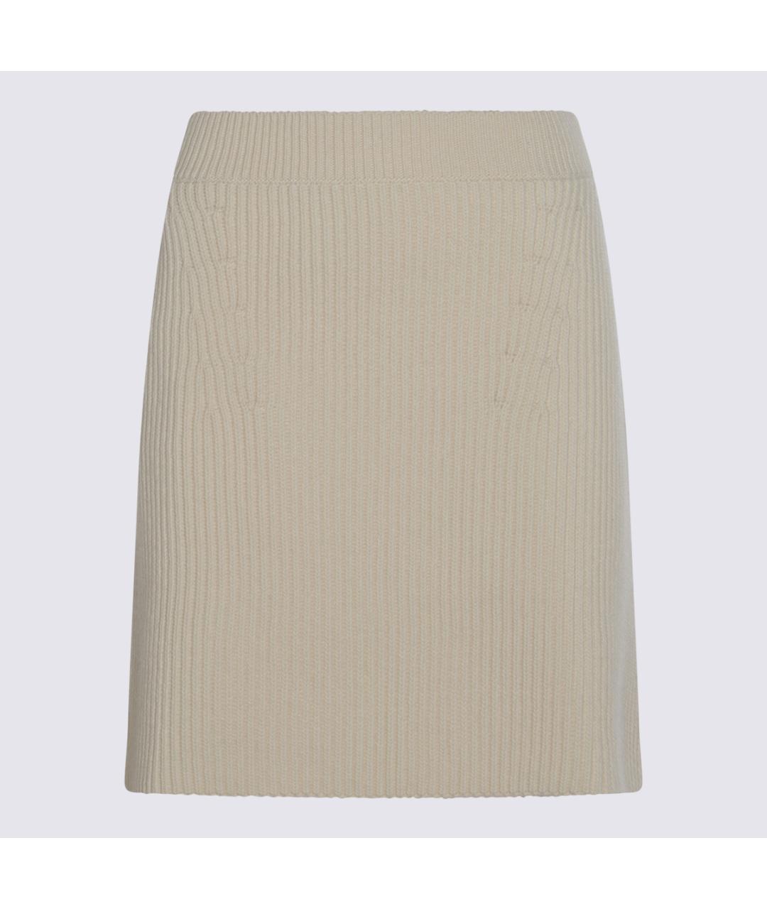 JIL SANDER Бежевая шерстяная юбка мини, фото 4