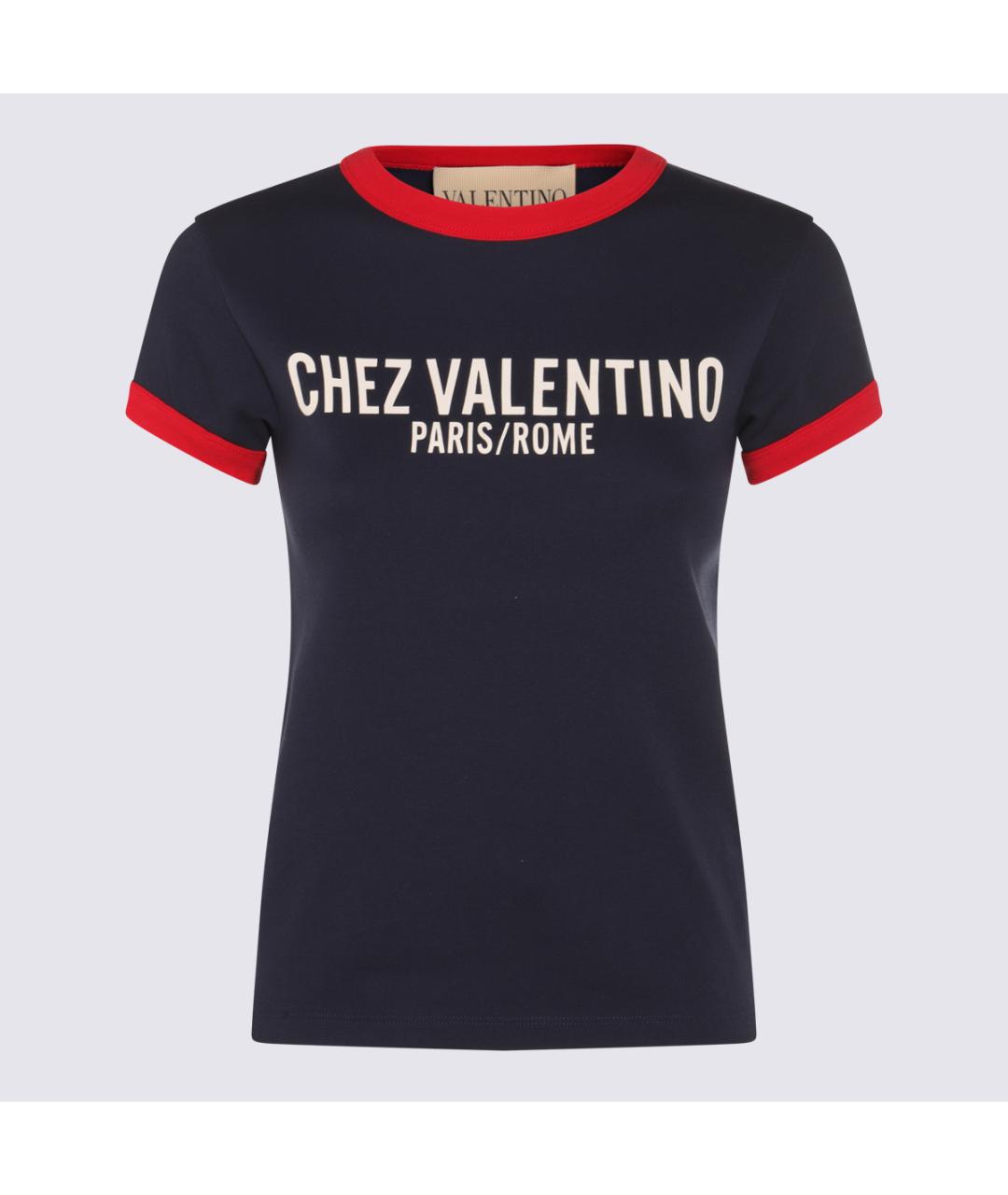 VALENTINO Темно-синяя хлопковая футболка, фото 4
