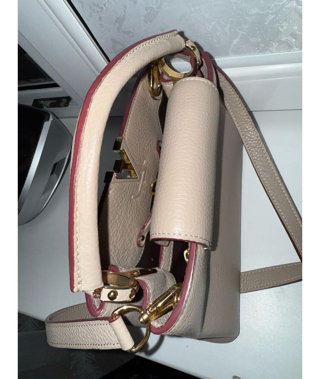 LOUIS VUITTON Бежевая кожаная сумка с короткими ручками, фото 4