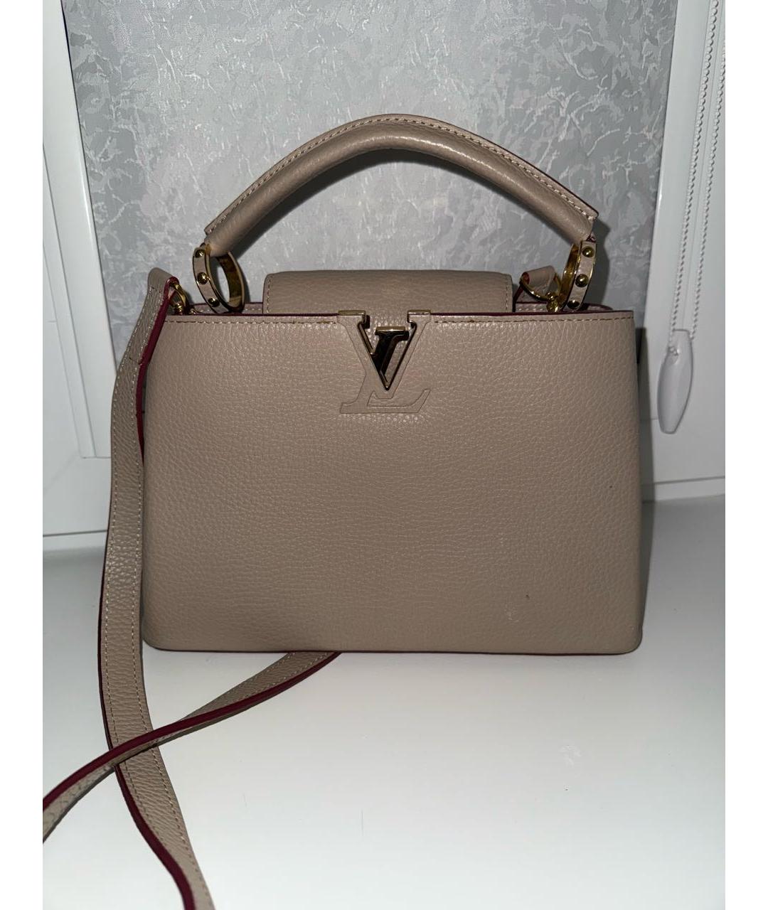 LOUIS VUITTON Бежевая кожаная сумка с короткими ручками, фото 7