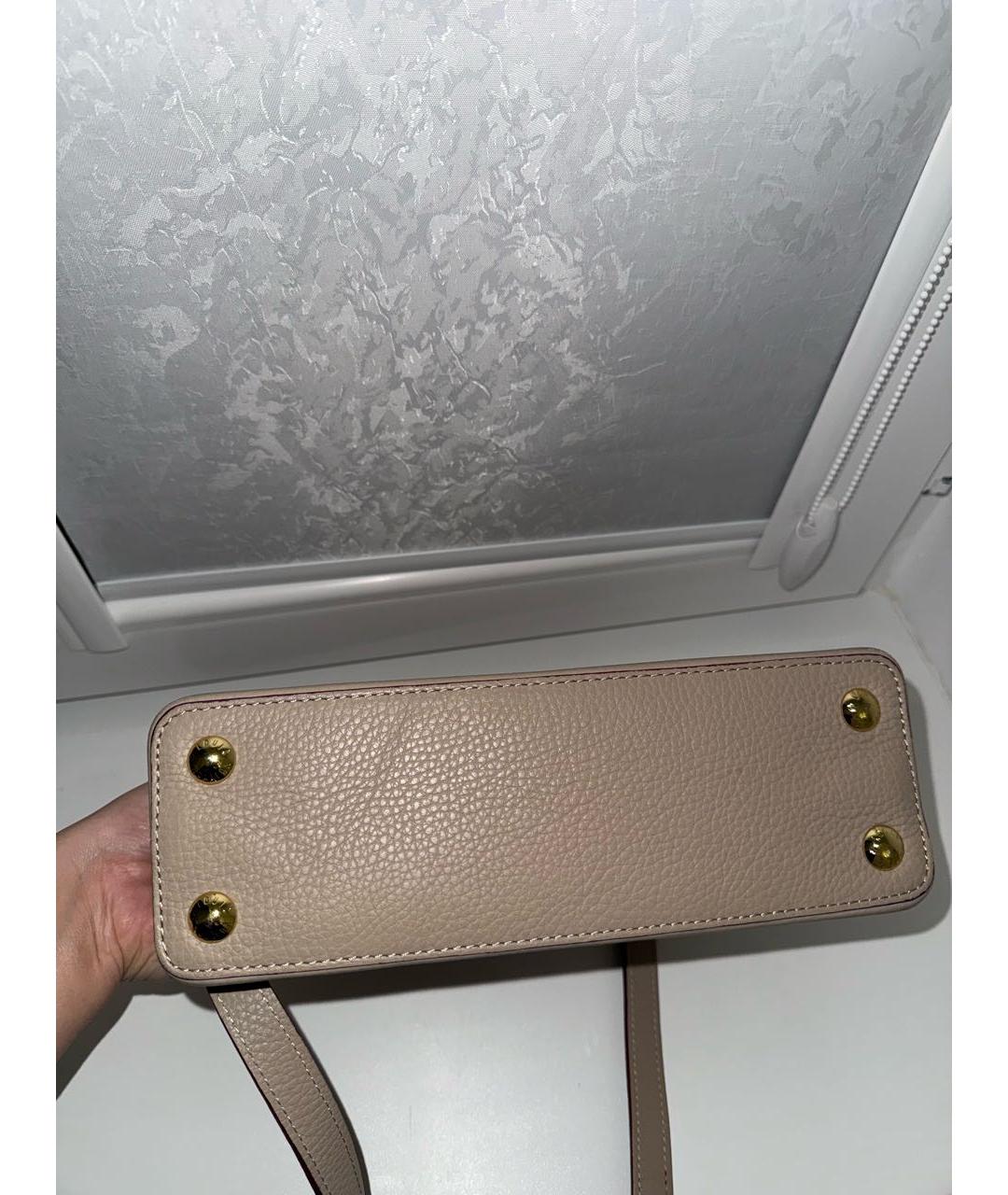LOUIS VUITTON Бежевая кожаная сумка с короткими ручками, фото 5