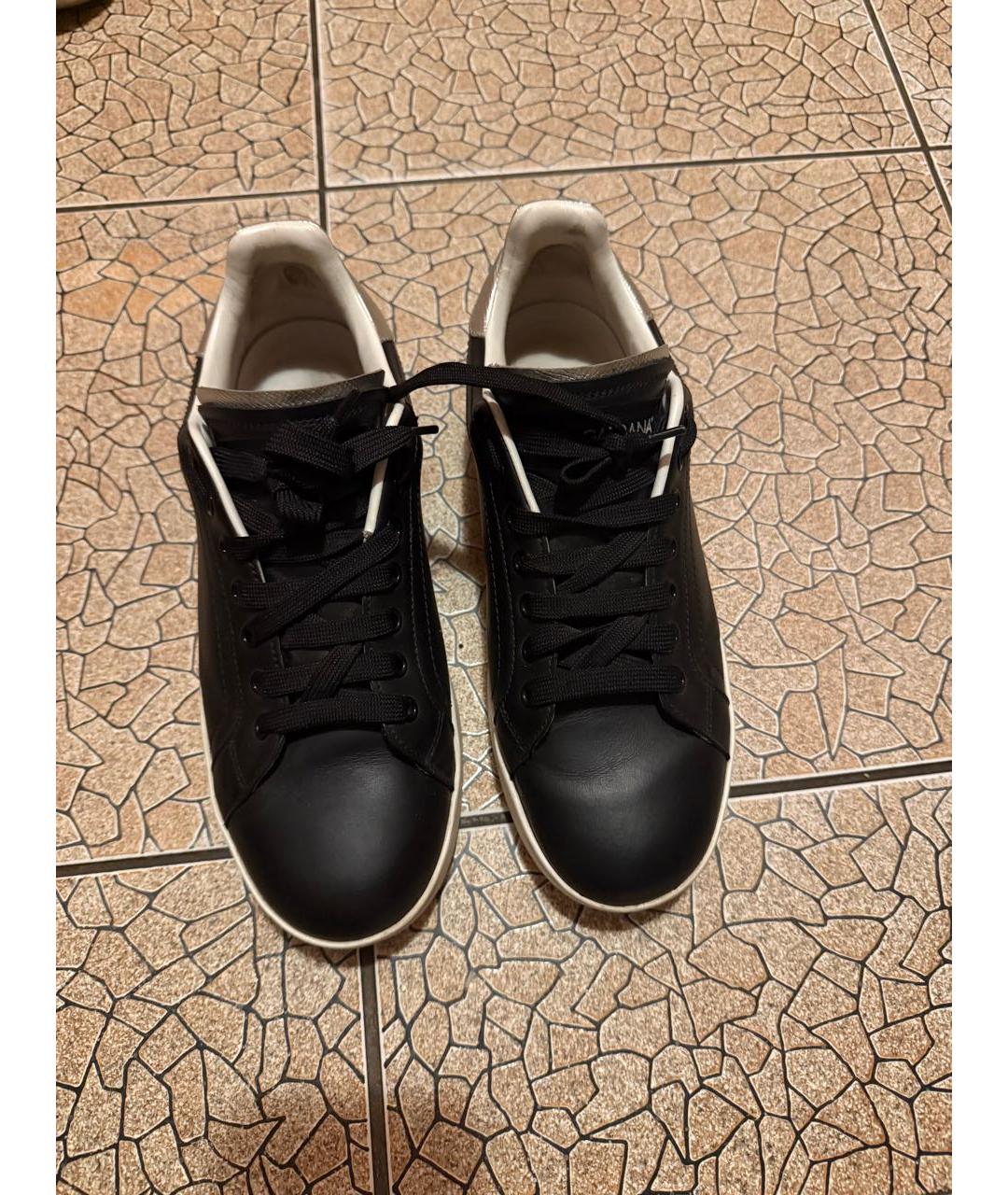DOLCE&GABBANA Черные кожаные кеды, фото 3