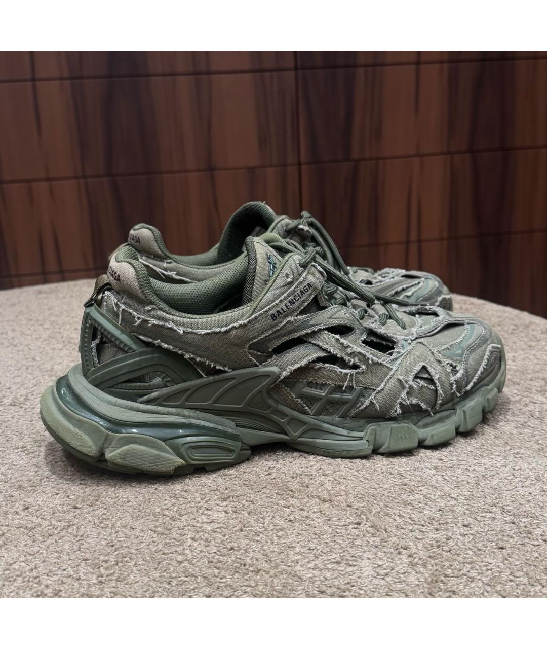BALENCIAGA Хаки текстильные низкие кроссовки / кеды, фото 5