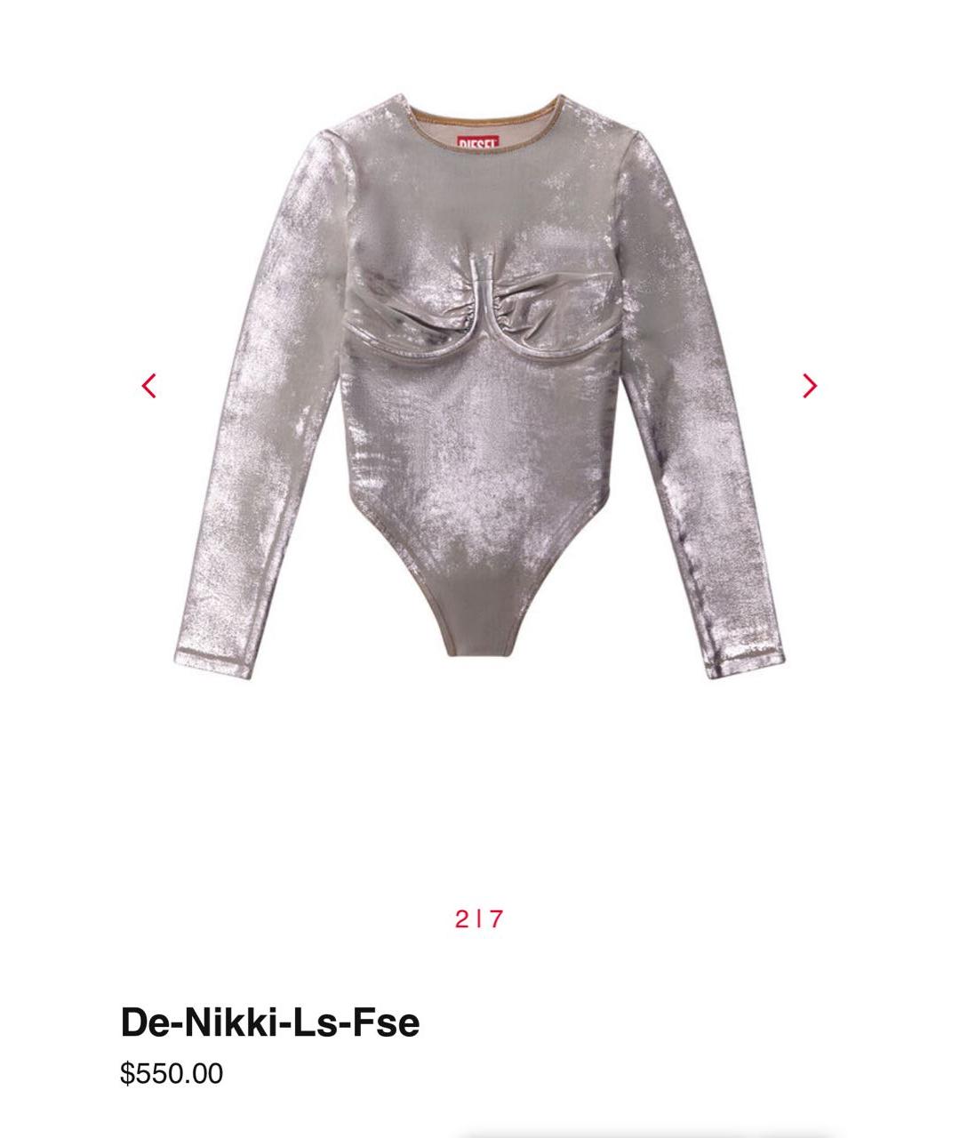 DIESEL Серебряное хлопко-эластановое боди, фото 6
