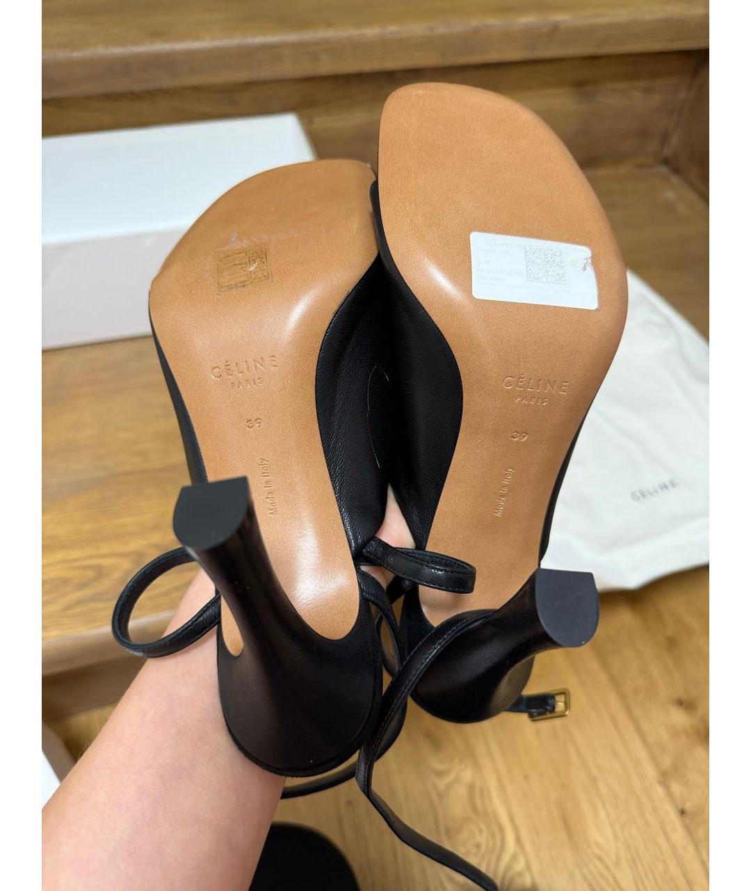 CELINE Черные кожаные босоножки, фото 4
