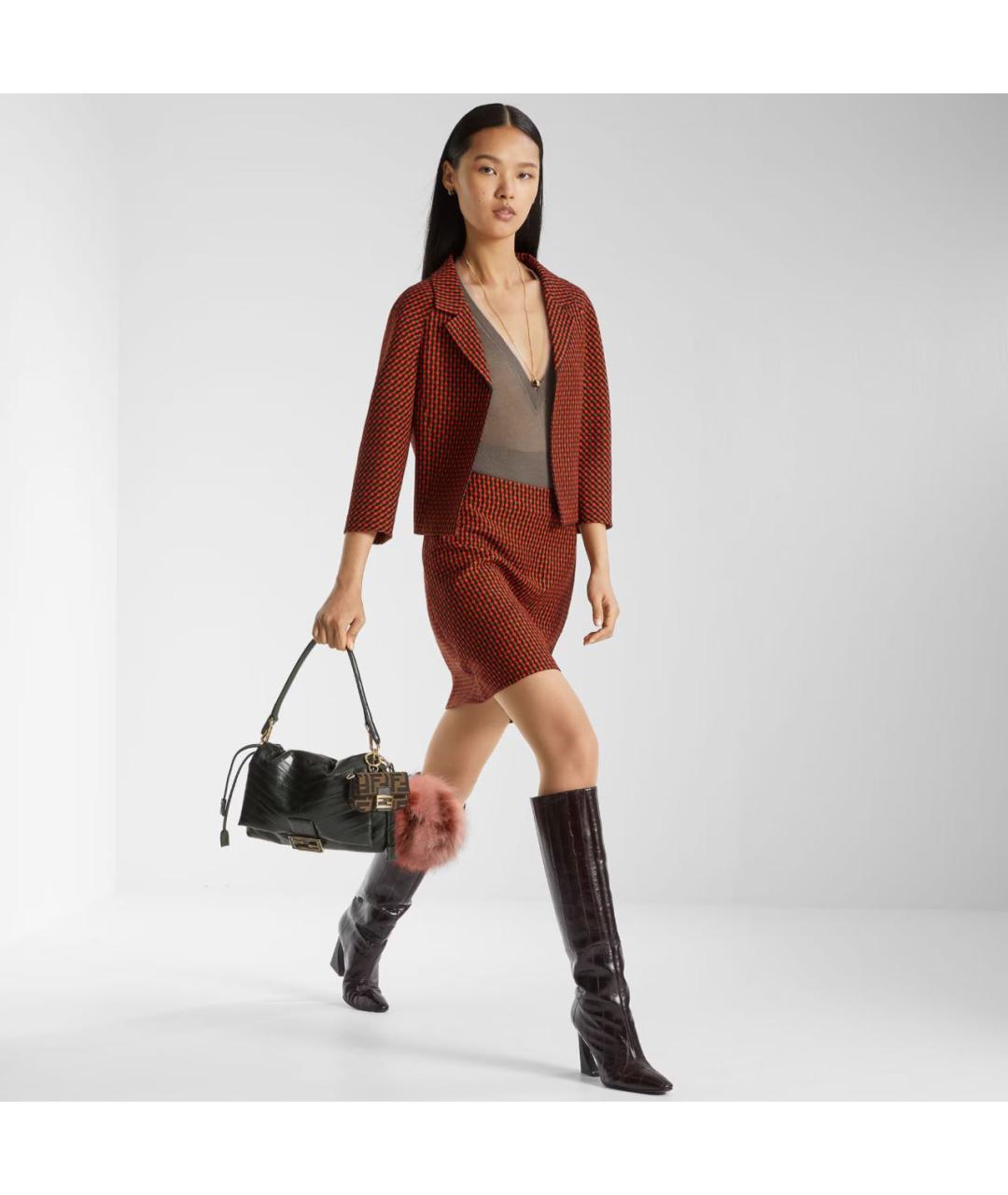 FENDI Красная шерстяная юбка мини, фото 4