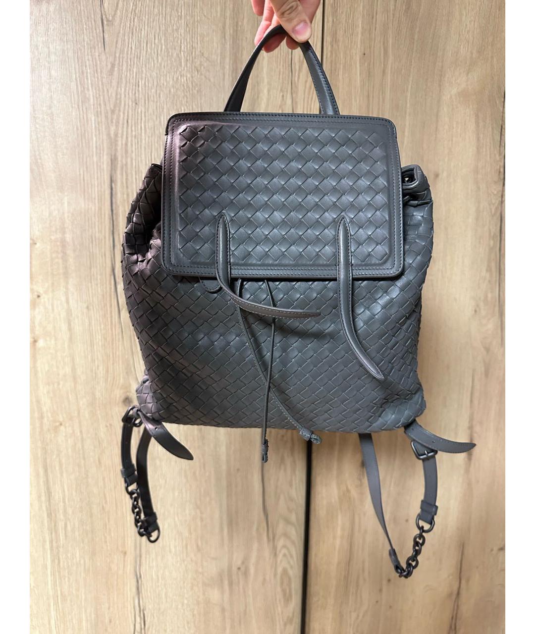 BOTTEGA VENETA Серый кожаный рюкзак, фото 8