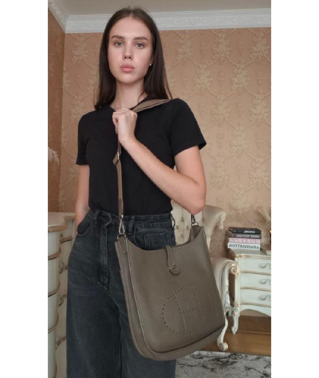 HERMES Антрацитовая кожаная сумка с короткими ручками, фото 6