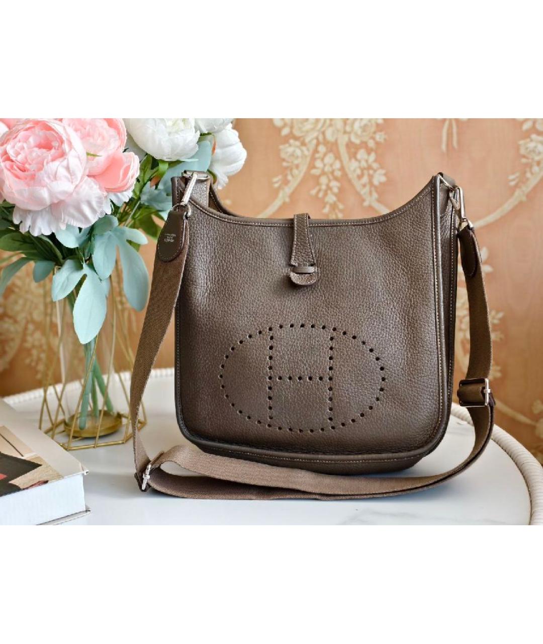 HERMES Антрацитовая кожаная сумка с короткими ручками, фото 10