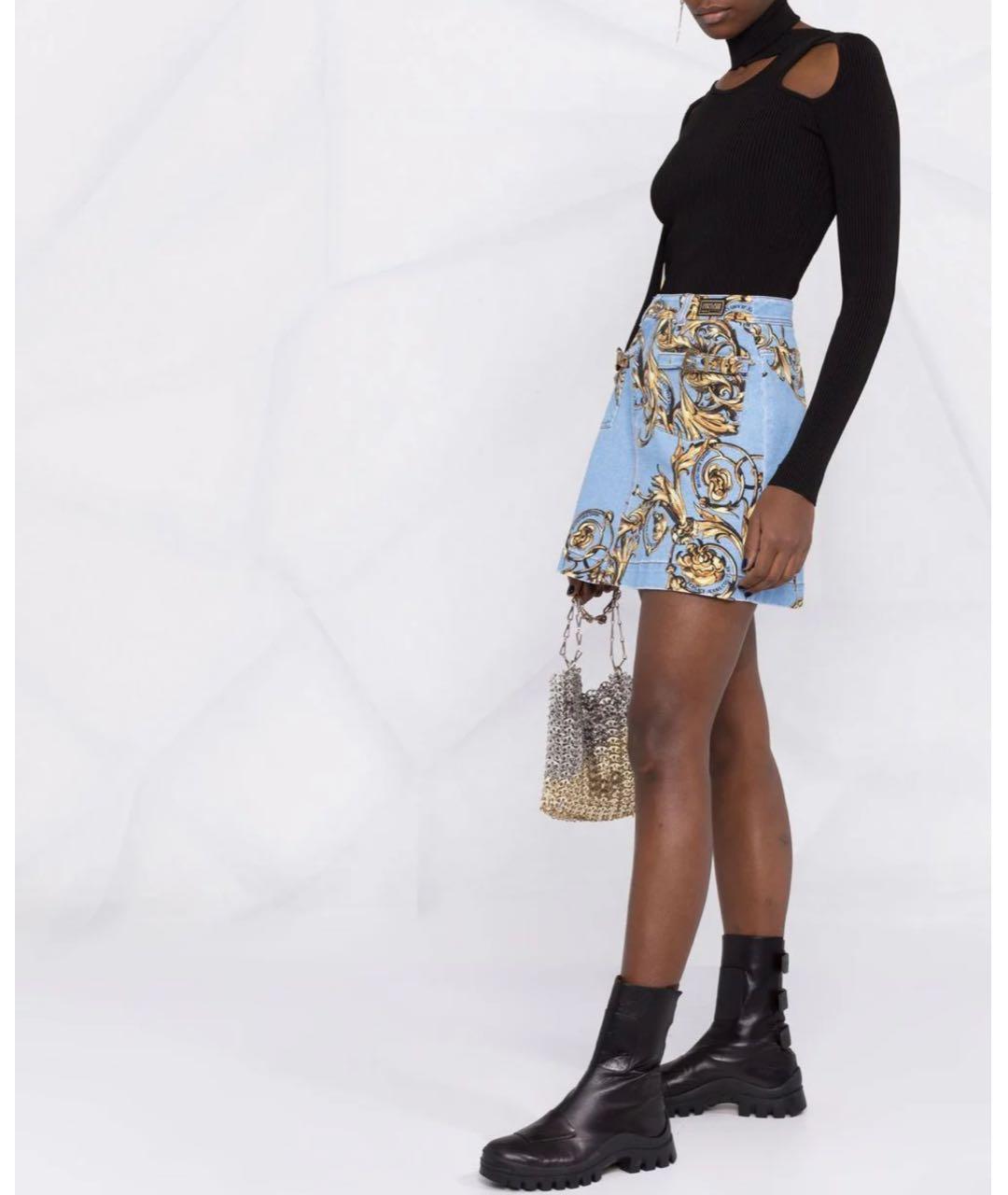 VERSACE JEANS COUTURE Голубая деним юбка мини, фото 8