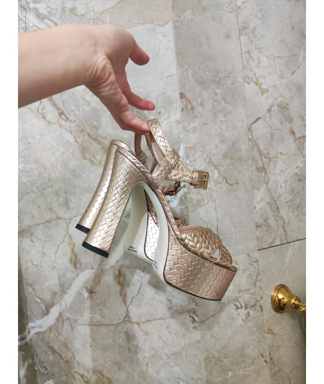 POLLINI Золотые кожаные босоножки, фото 2