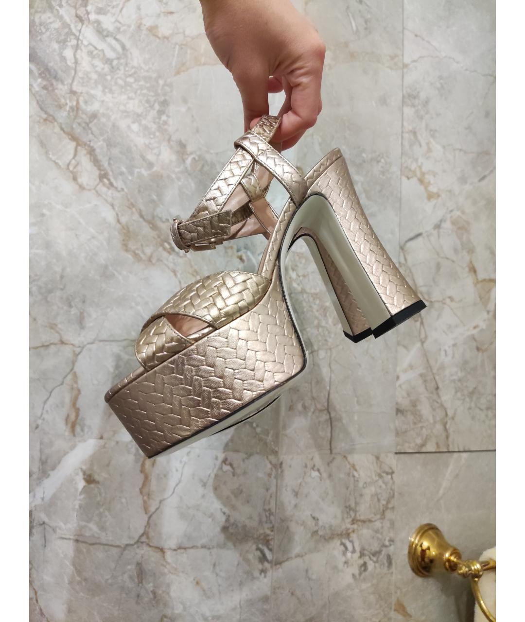 POLLINI Золотые кожаные босоножки, фото 6