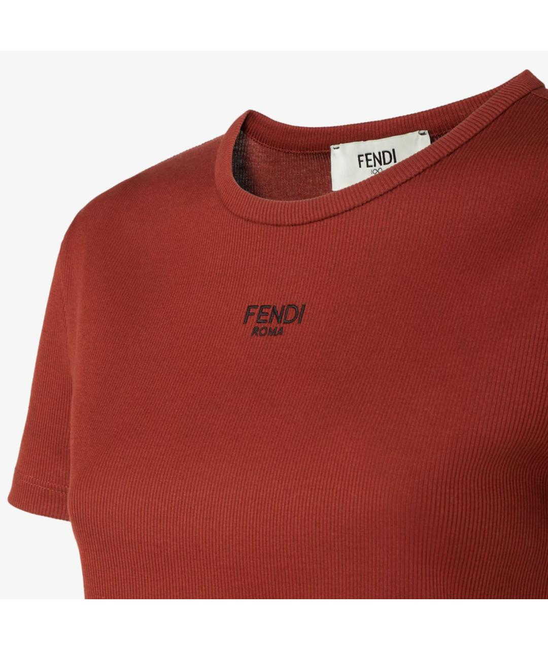 FENDI Коричневая хлопковая футболка, фото 3