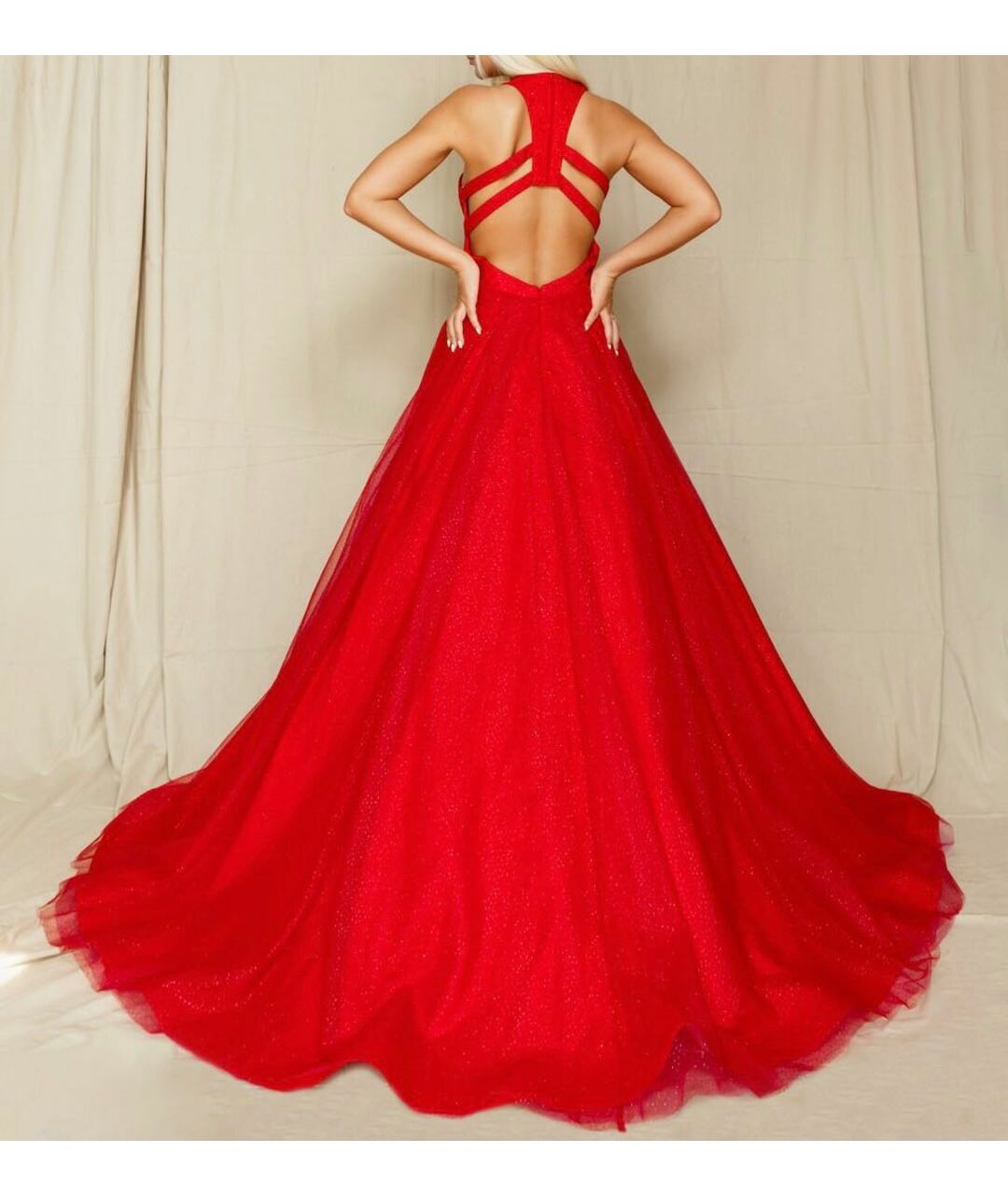 JOVANI Красное полиэстеровое вечернее платье, фото 2