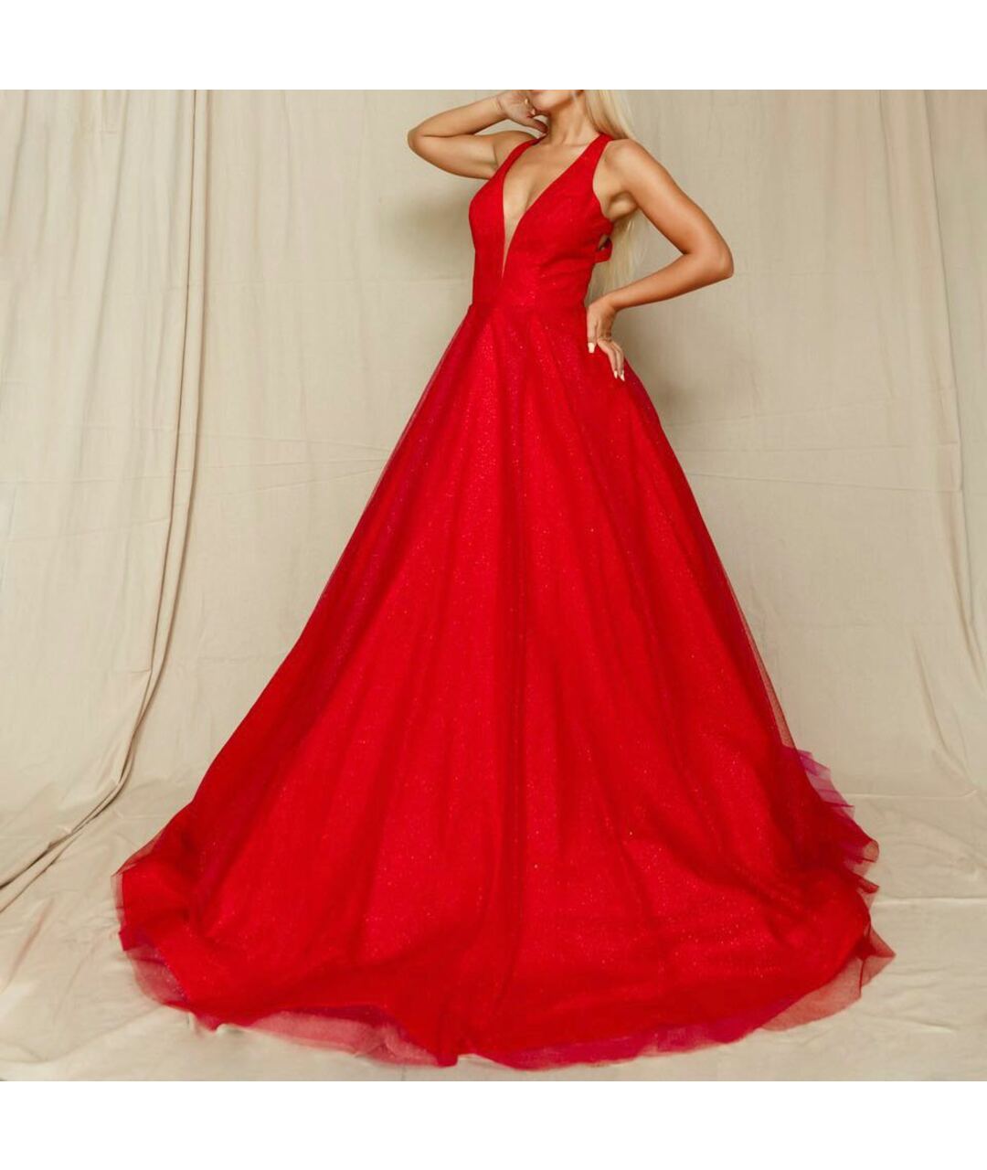 JOVANI Красное полиэстеровое вечернее платье, фото 3