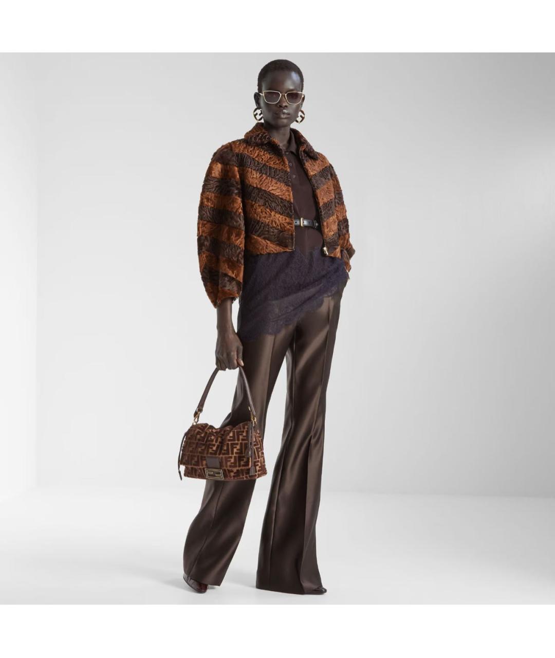 FENDI Коричневые шелковые брюки широкие, фото 4