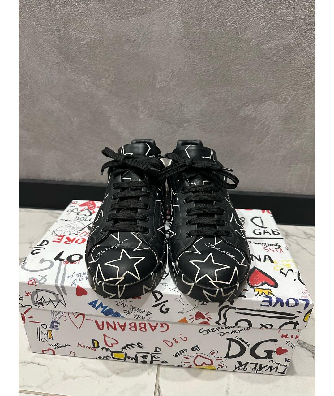 DOLCE&GABBANA Черные кожаные низкие кроссовки / кеды, фото 2