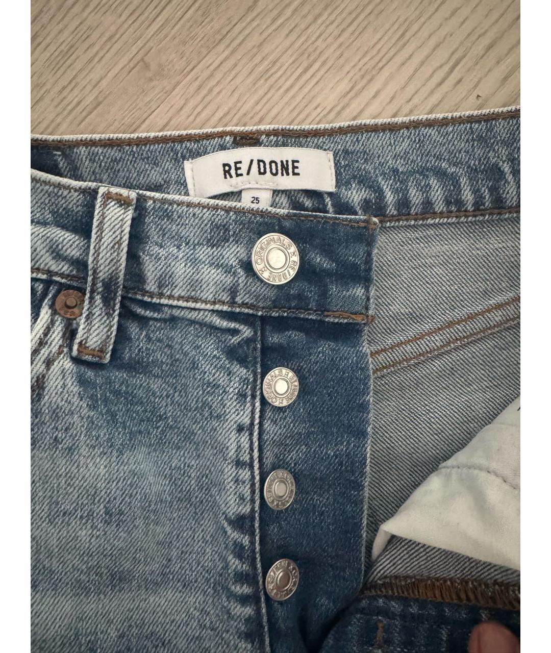 RE/DONE Голубые хлопко-полиэстеровые прямые джинсы, фото 3