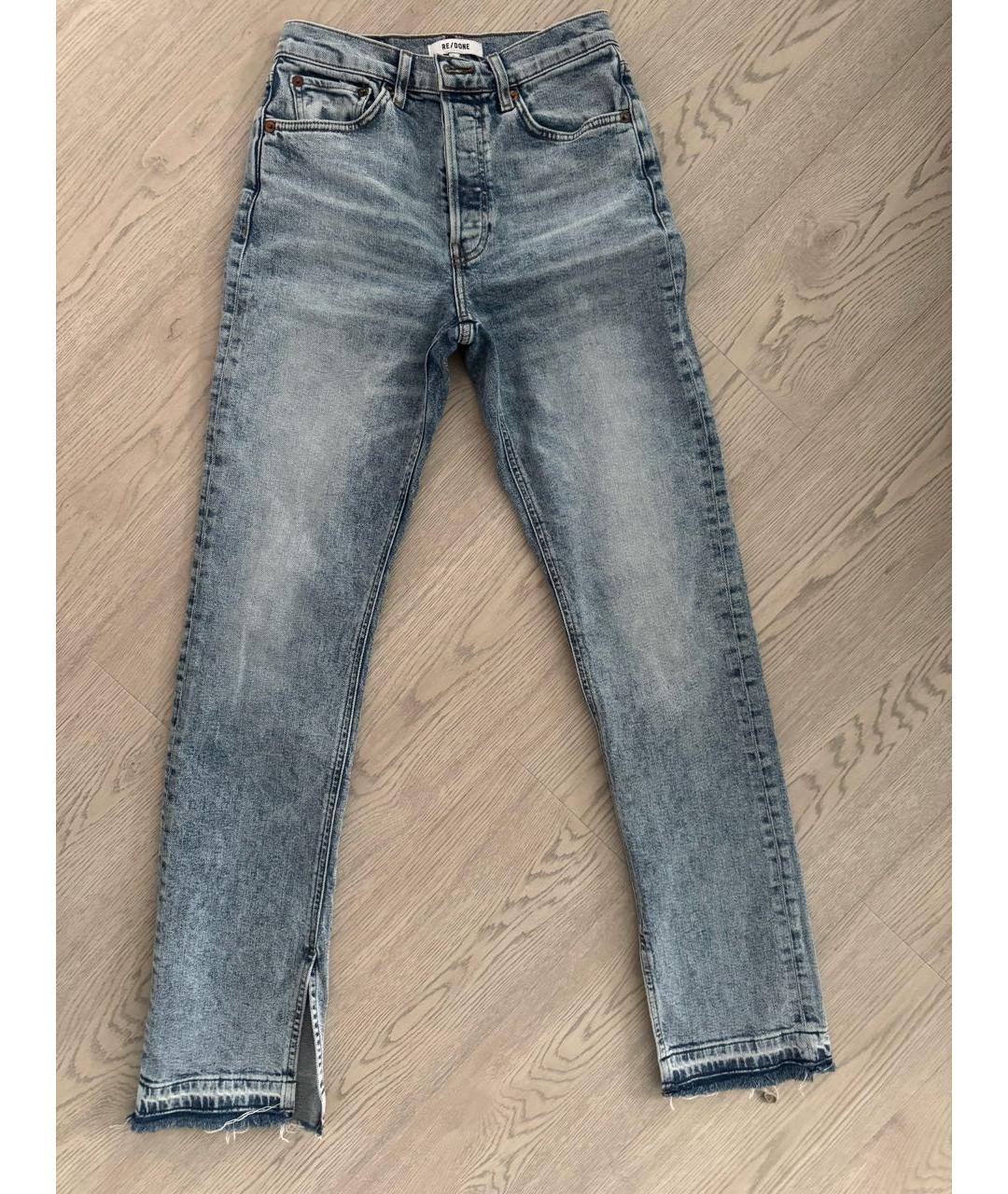 RE/DONE Голубые хлопко-полиэстеровые прямые джинсы, фото 6