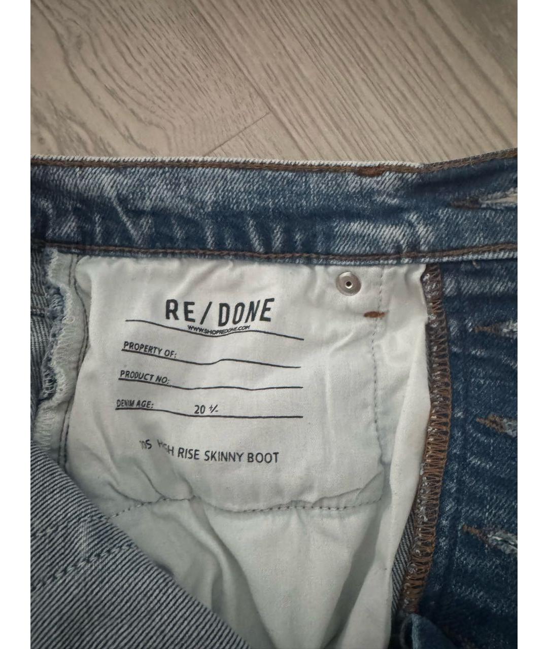 RE/DONE Голубые хлопко-полиэстеровые прямые джинсы, фото 4